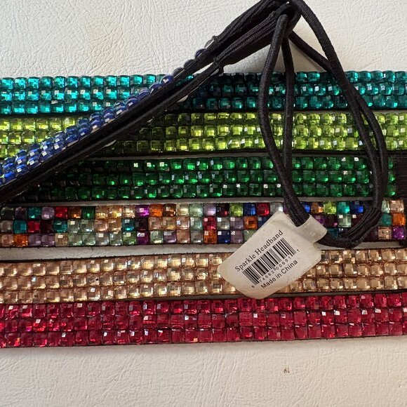7 SPARKLE bling rhinestone stretch headbands MULTI COLORS 1/2" W  SOLD AS SET - Picture 1 of 5